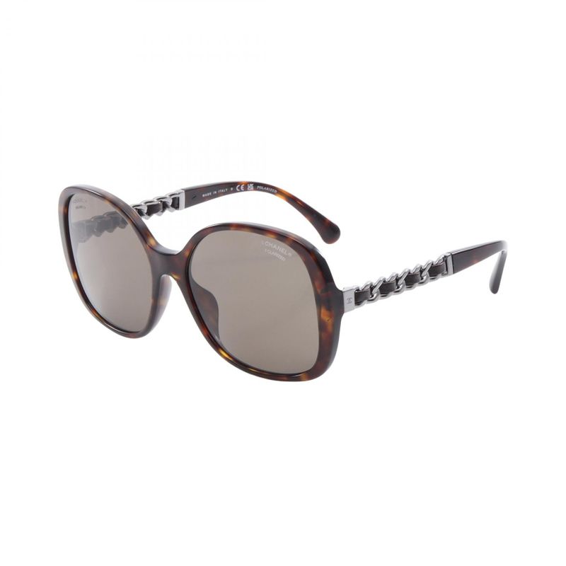 Chanel Sunglasses Chain Logo 5470-q-a Brown Leather Sunglasses Ladies Used A