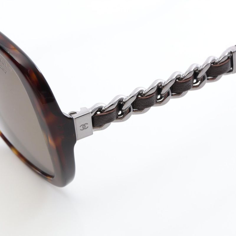 Chanel Sunglasses Chain Logo 5470-q-a Brown Leather Sunglasses Ladies Used A