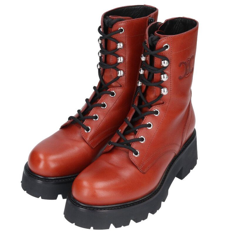 Celine Triomphe Lace-up Leather Boots Men's 37