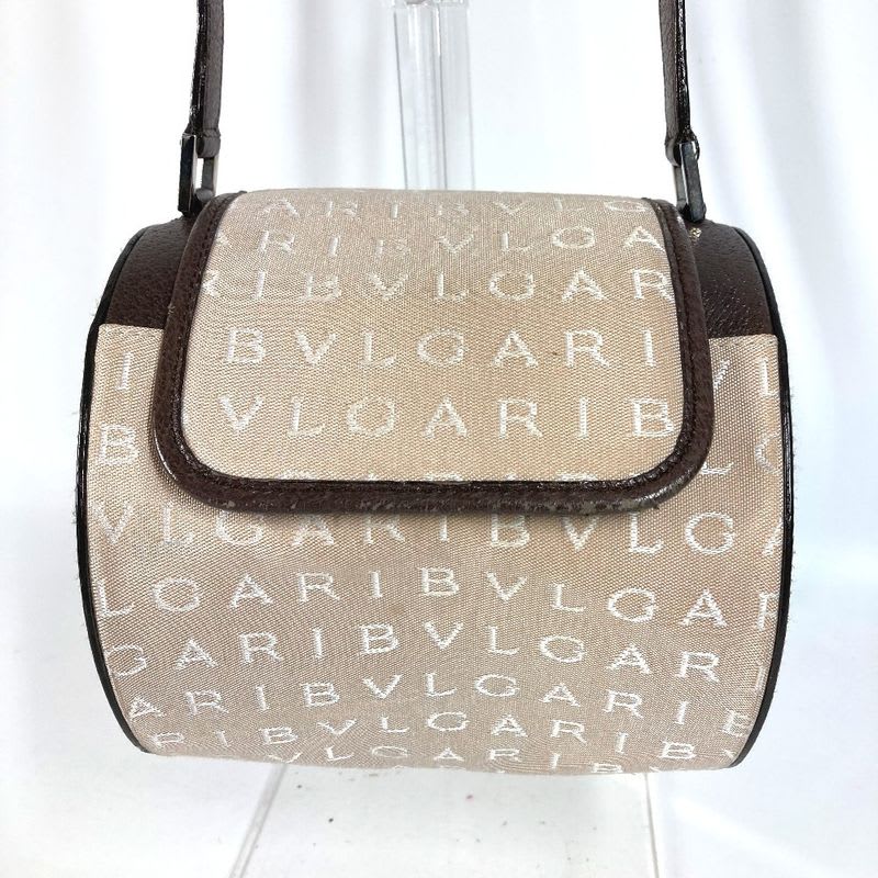 Bvlgari Handbag B.zero1 Drum Leather Canvas Beige
