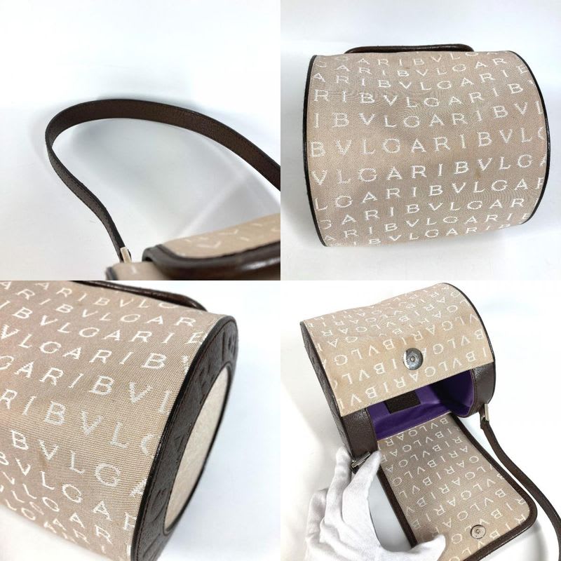 Bvlgari Handbag B.zero1 Drum Leather Canvas Beige