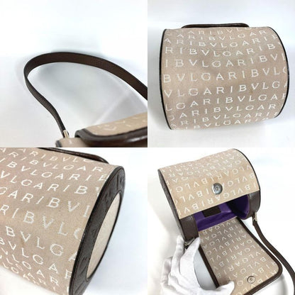 Bvlgari Handbag B.zero1 Drum Leather Canvas Beige