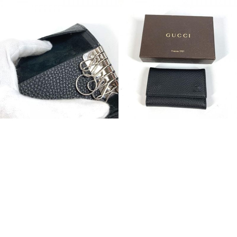 Gucci Key Case Logo 296678 Leather Black