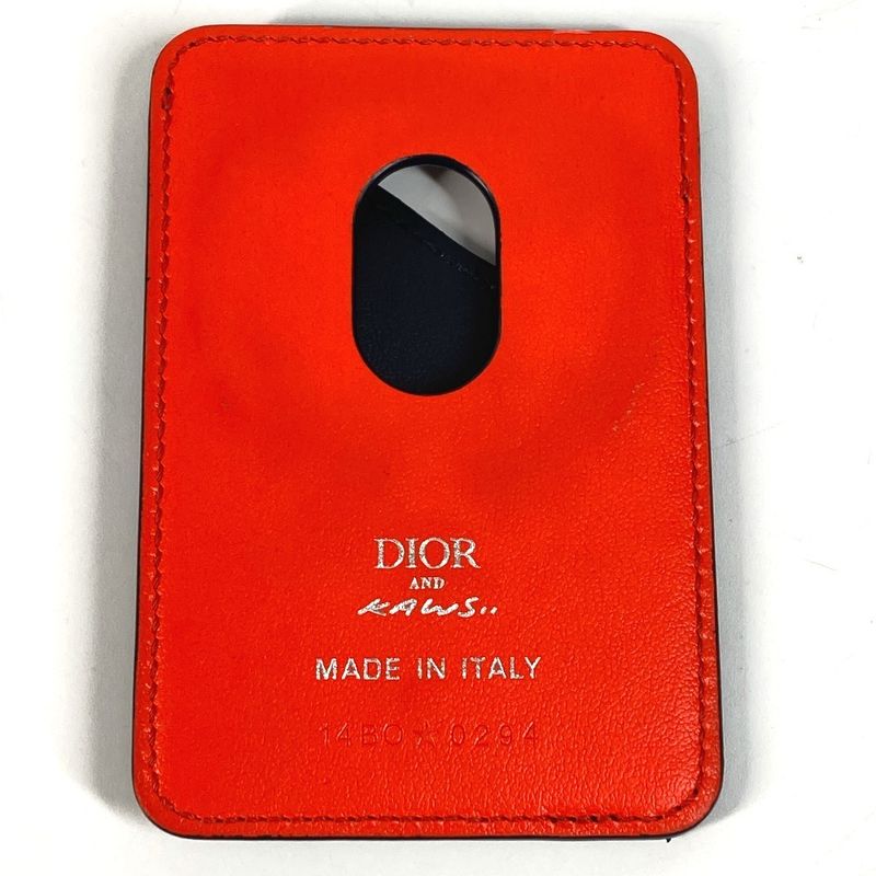 DIOR Card Case Saddle Magnet Card Holder Leather Navy