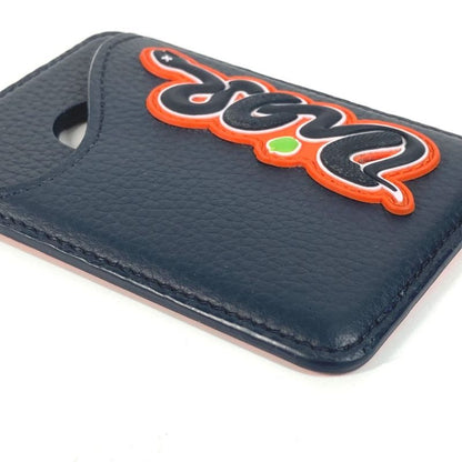 DIOR Card Case Saddle Magnet Card Holder Leather Navy