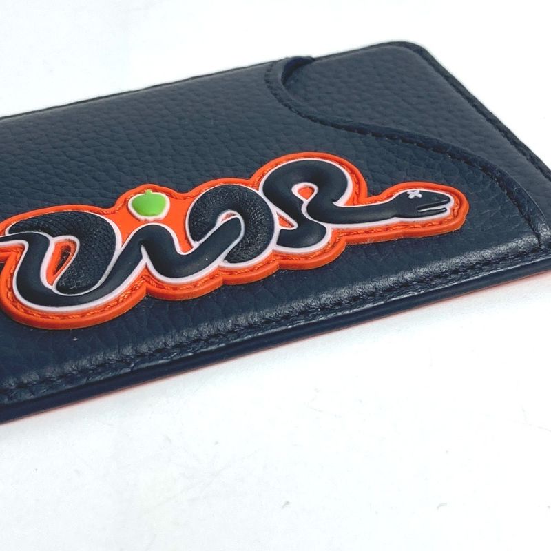 DIOR Card Case Saddle Magnet Card Holder Leather Navy