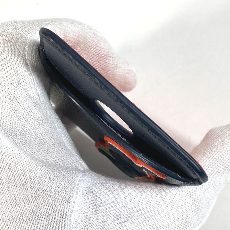 DIOR Card Case Saddle Magnet Card Holder Leather Navy