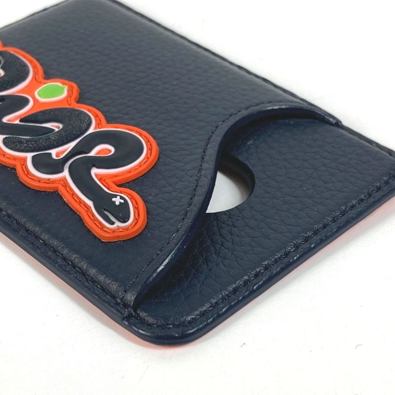 DIOR Card Case Saddle Magnet Card Holder Leather Navy