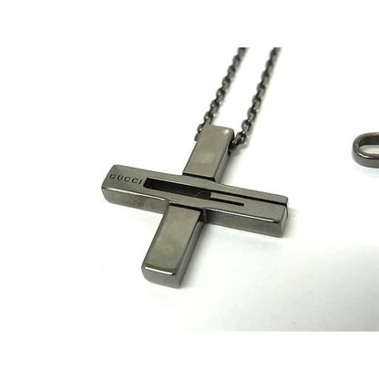 Gucci Necklace Cutout G Cross Black SV 925
