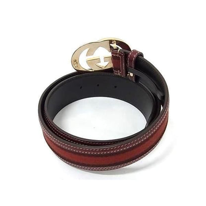 Gucci Belt Sherry Line Interlocking G Brown Canvas Leather Women's