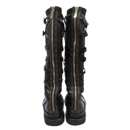 Louis Vuitton Leather Square Pillow Line Long Boots Shoes Women's Black 36 0271