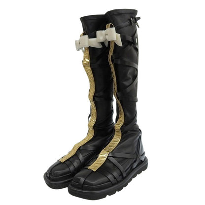 Louis Vuitton Leather Square Pillow Line Long Boots Shoes Women's Black 36 0271