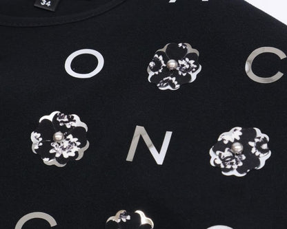 Chanel P70789v61962 Camellia & Icon Pearl Silk T-shirt Cut And Sewn 34