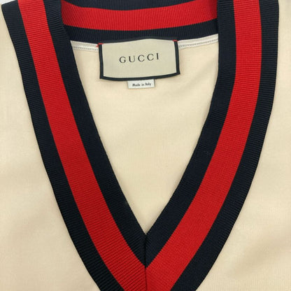Gucci 470315 Ivory Web V-neck Stretch Viscous Dress S