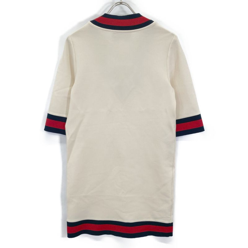 Gucci 470315 Ivory Web V-neck Stretch Viscous Dress S