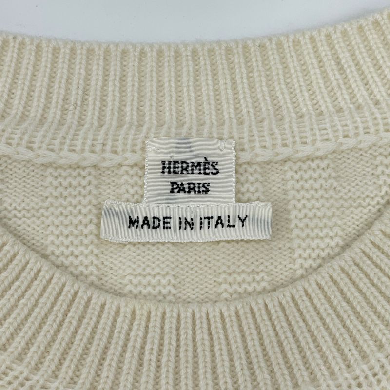 Hermes 23SS Ivory Wool H Jacquard Cleanneck Long Sleeve Knit Pull Over 36