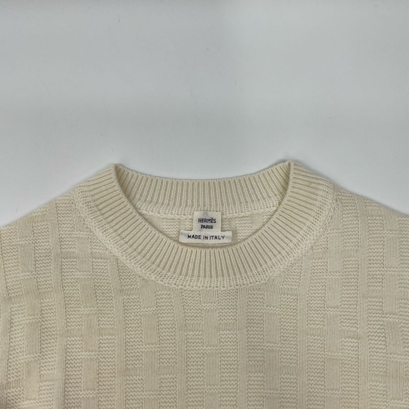 Hermes 23SS Ivory Wool H Jacquard Cleanneck Long Sleeve Knit Pull Over 36