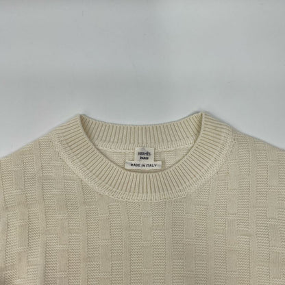 Hermes 23SS Ivory Wool H Jacquard Cleanneck Long Sleeve Knit Pull Over 36