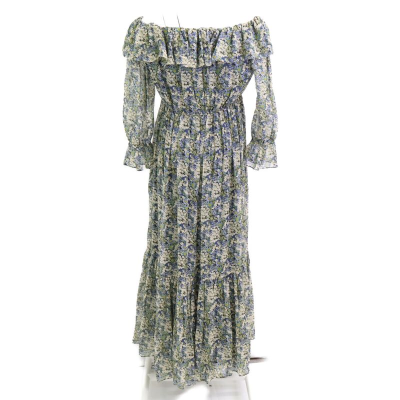 Celine [ ]2r618179j Flower Print Silk Off Shoulder Maxi Dress 36