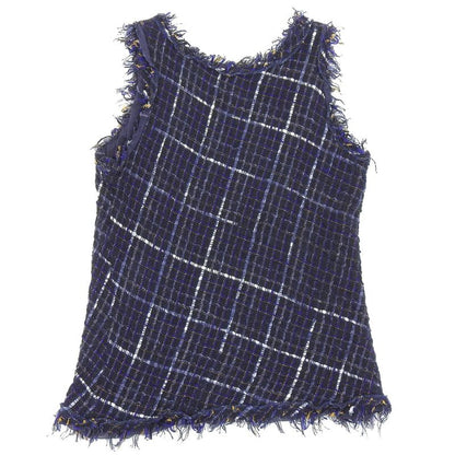 Chanel Tweed Sleeveless Tops Women's Navy 34 P55936 V42198 34