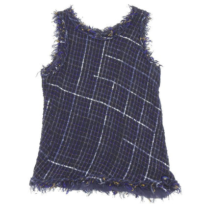 Chanel Tweed Sleeveless Tops Women's Navy 34 P55936 V42198 34