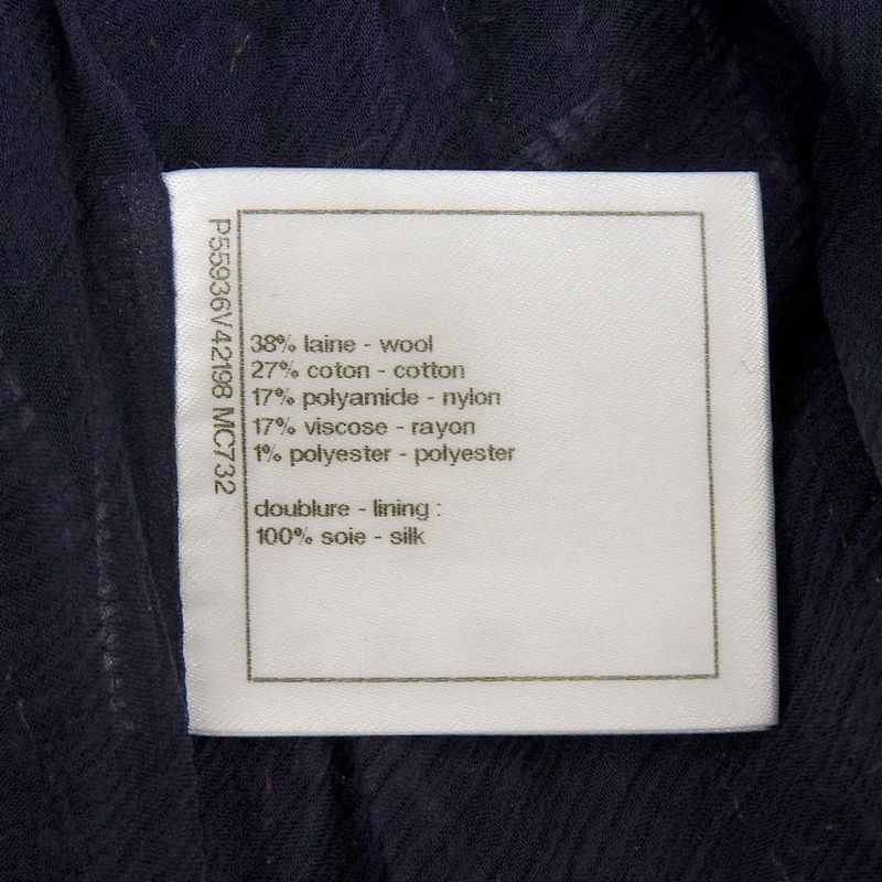 Chanel Tweed Sleeveless Tops Women's Navy 34 P55936 V42198 34