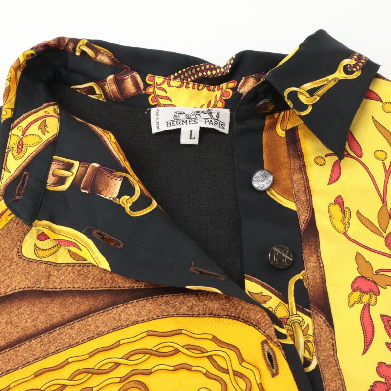 Hermes Silk Knit Switching All Over Pattern Long Sleeve Shirt L