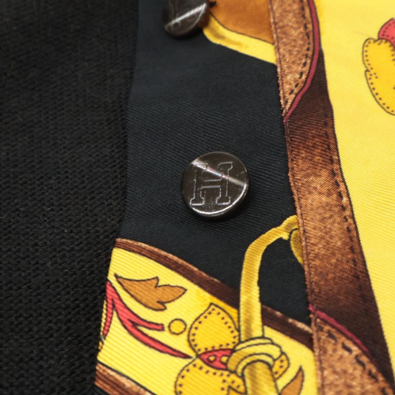 Hermes Silk Knit Switching All Over Pattern Long Sleeve Shirt L