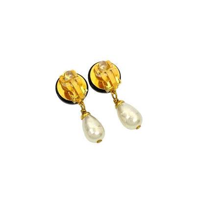 Chanel Vintage Coco Mark Motif GP Fake Pearl Earrings Accessory 95A