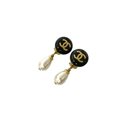 Chanel Vintage Coco Mark Motif GP Fake Pearl Earrings Accessory 95A