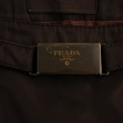 Prada Trapezoid Skirt Knee Length With Belt Nylon M Brown BM