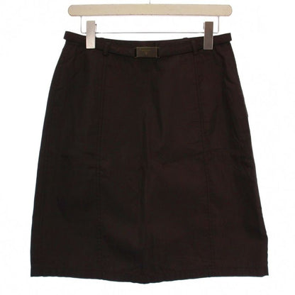 Prada Trapezoid Skirt Knee Length With Belt Nylon M Brown BM