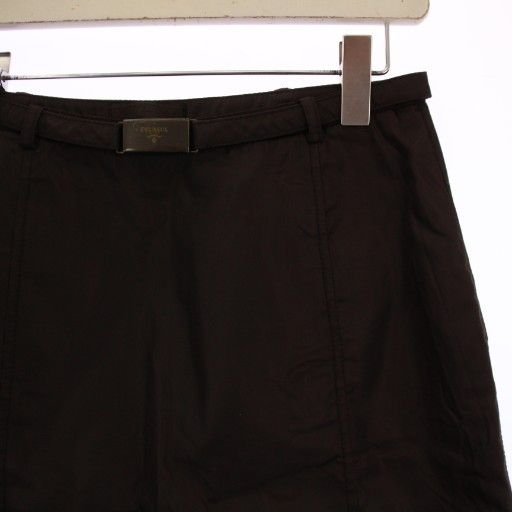 Prada Trapezoid Skirt Knee Length With Belt Nylon M Brown BM