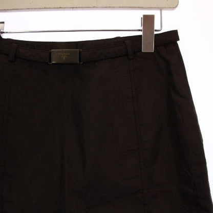 Prada Trapezoid Skirt Knee Length With Belt Nylon M Brown BM