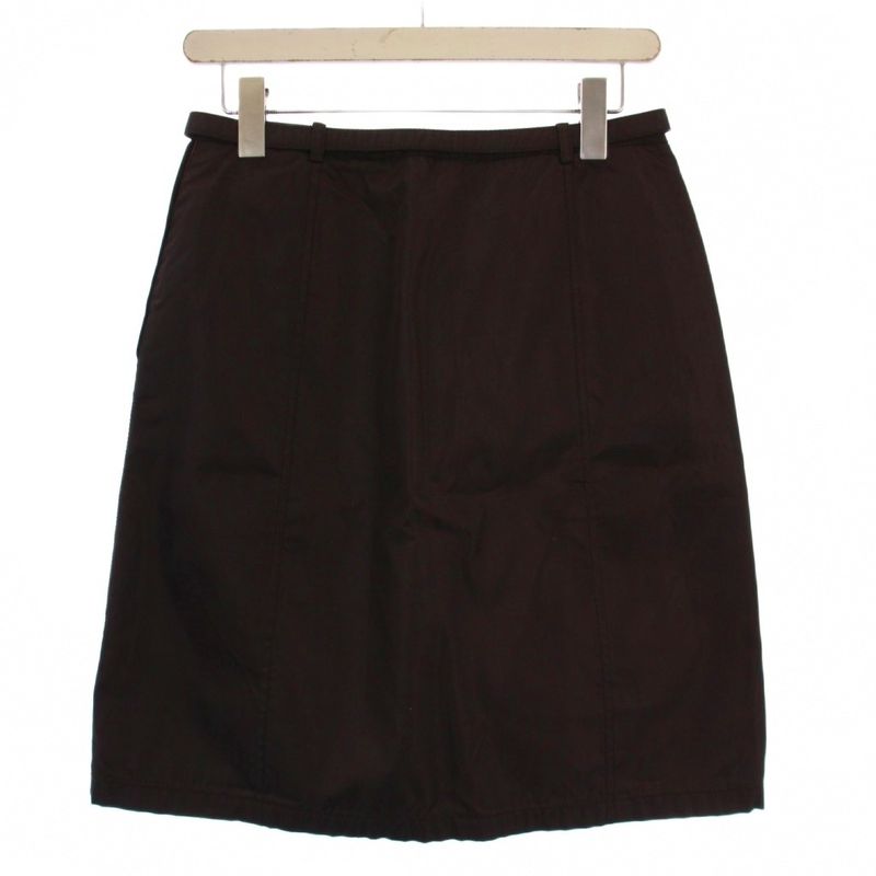 Prada Trapezoid Skirt Knee Length With Belt Nylon M Brown BM