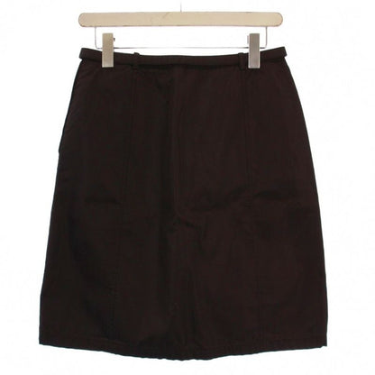 Prada Trapezoid Skirt Knee Length With Belt Nylon M Brown BM