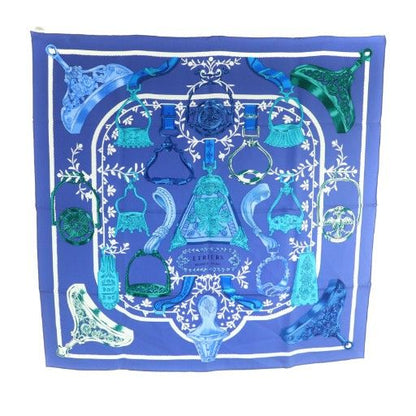 Hermes 20SS Kare90 Etriers Armor Remix Silk Scarf Multicolor Navy White SS • OS