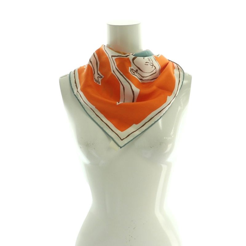 Hermes KARE 70 Chore Graphie Equestre Silk Scarf Multicolor Orange White SS • OS