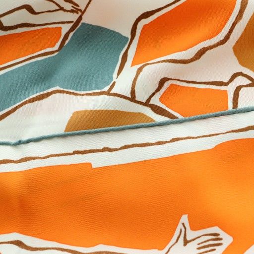 Hermes KARE 70 Chore Graphie Equestre Silk Scarf Multicolor Orange White SS • OS