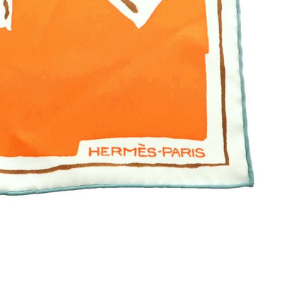 Hermes KARE 70 Chore Graphie Equestre Silk Scarf Multicolor Orange White SS • OS