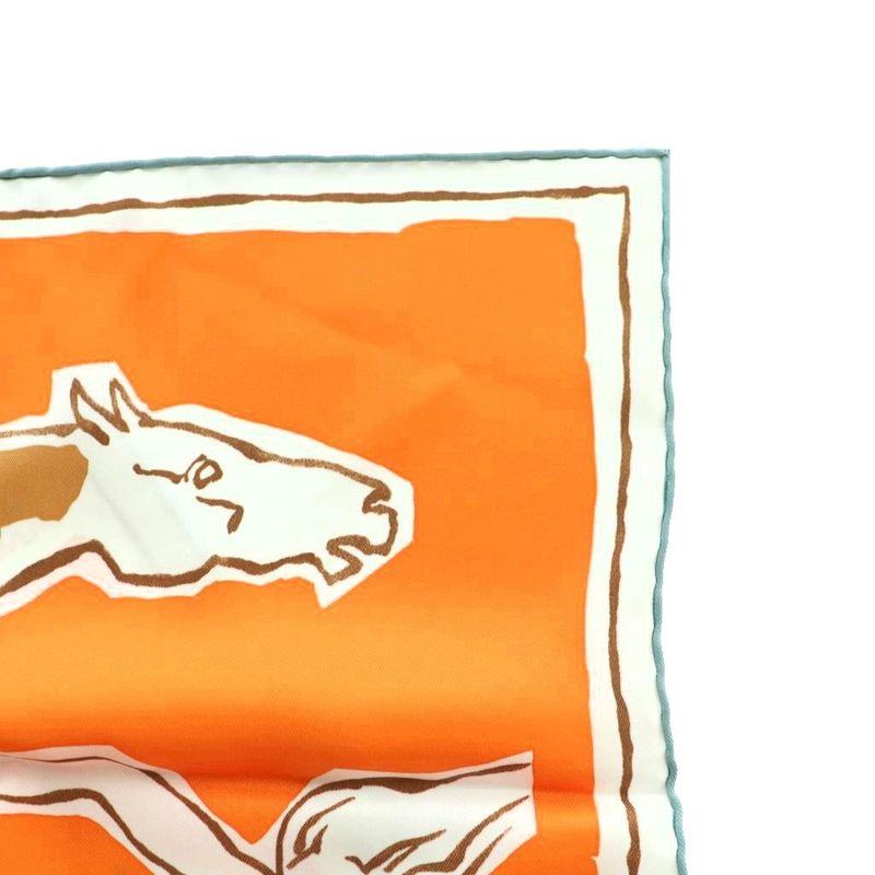 Hermes KARE 70 Chore Graphie Equestre Silk Scarf Multicolor Orange White SS • OS