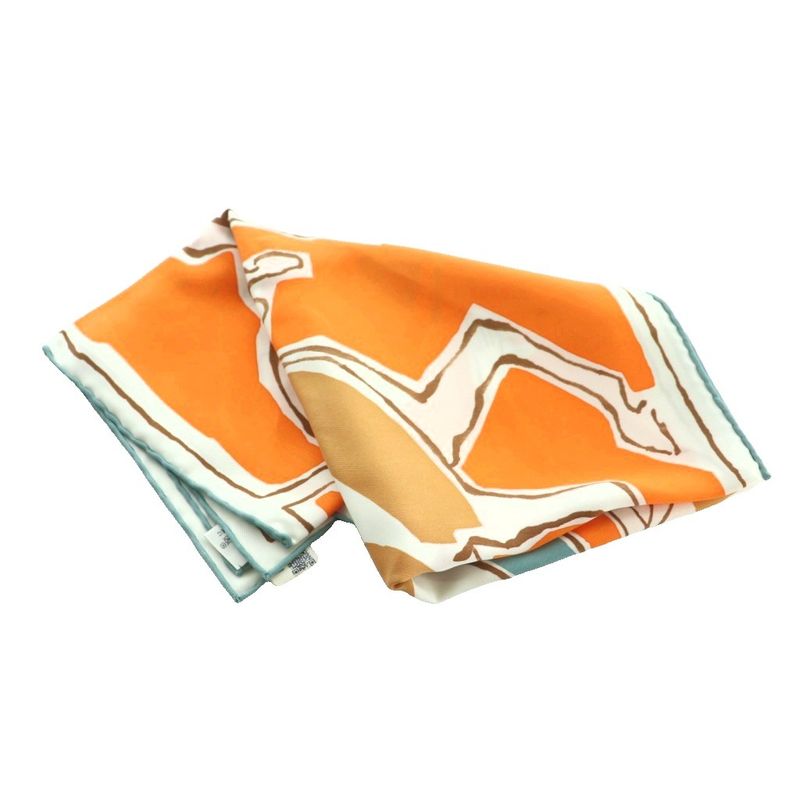 Hermes KARE 70 Chore Graphie Equestre Silk Scarf Multicolor Orange White SS • OS