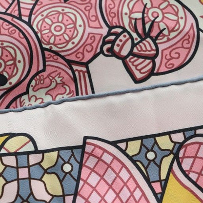 Hermes Kare90 Duels Oniriques Dreaming Duel Silk Scarf Multicolor Pink White SS