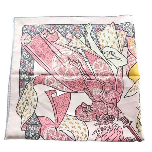 Hermes Kare90 Duels Oniriques Dreaming Duel Silk Scarf Multicolor Pink White SS