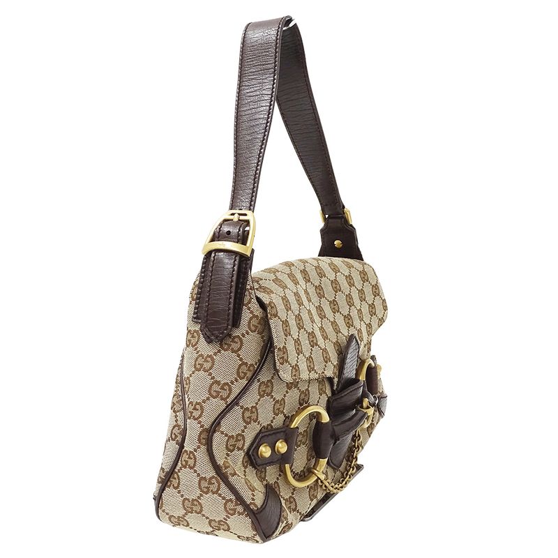 Gucci Bag Women's Brand Shoulder Bag GG Canvas Horsebit Beige Brown 114915 One