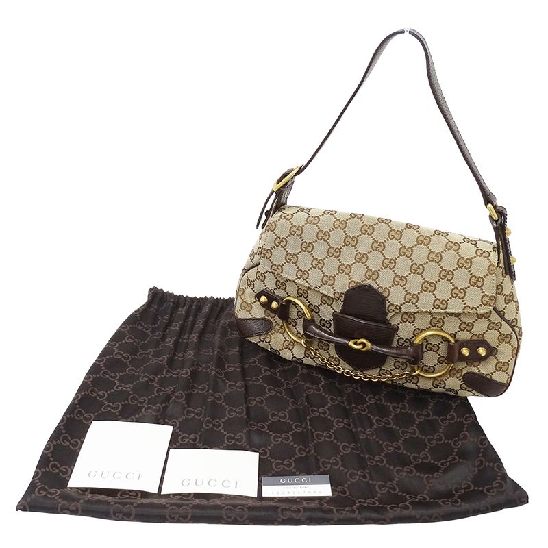 Gucci Bag Women's Brand Shoulder Bag GG Canvas Horsebit Beige Brown 114915 One