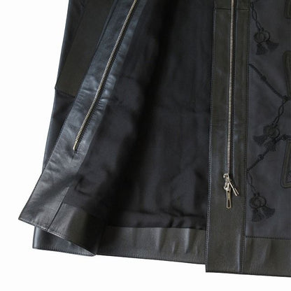 Hermes Lambskin Leather Long Vest Gilet Cut And Sew Sleeveless Embroidery