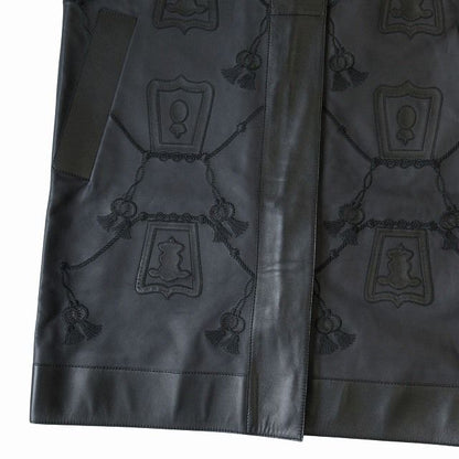 Hermes Lambskin Leather Long Vest Gilet Cut And Sew Sleeveless Embroidery