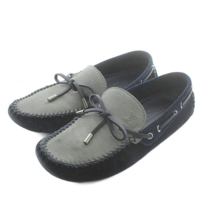 Louis Vuitton Driving Shoes Slip-on Moccasins Suede Ribbon Logo 6.5 25.5cm