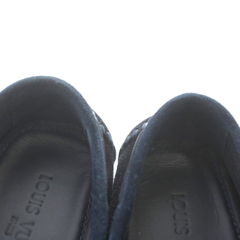 Louis Vuitton Driving Shoes Slip-on Moccasins Suede Ribbon Logo 6.5 25.5cm